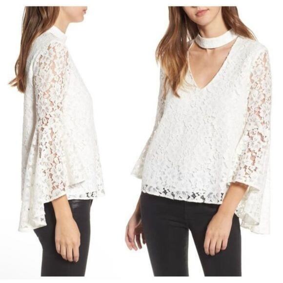 WAYF Ryan lace long bell sleeve v-neck top large - Picture 1 of 10